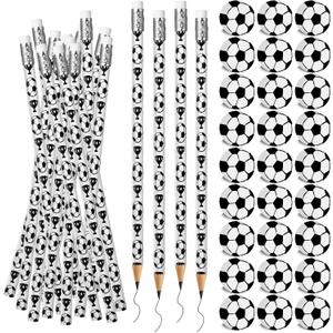 60PCs Soccer Pencils and Erasers for Kids - Wooden Pencils for Themed Birthday Party Favors, Students Stationery, Party Reward, School Office Supplies