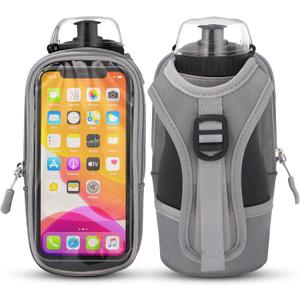 Handheld Running Water Bottle (17oz) | Water Bottle Phone Holder | Secure Seal & Non-Slip Rubber Grip | Phone Holder for Running | Hydration Bottle | Running Water Bottle Hand (gray)