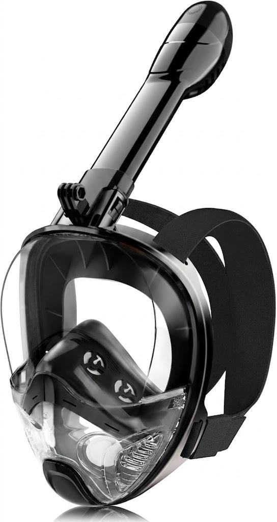 Full Face Snorkel Mask for Adults Teen, Snorkeling Gear with Detachable Camera Mount, Panoramic 180 View, Anti-Fog Anti-Leak Snorkling Set for Man and Women, Black
