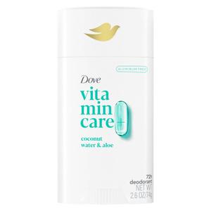 Dove VitaminCare+ Aluminum Free Deodorant Stick Coconut Water & Aloe for 72H Odor Protection Breathable Deodorant for Women 2.6 oz (2.6 Ounce (Pack of 1))