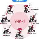 Tricycle Stroller for Toddler,Foldable Baby Tricycle,Kids Balance Bike with Push Handle,Toddlers Stroller Bike with 1 to 5 Years,7-in-1 Push Tricycle Bike for Kids (Red), Middle