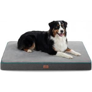 Bedsure Memory Foam Dog Crate Bed for Extra Large Dogs - XL Orthopedic Pet Beds with Removable Washable Cover and Nonskid Bottom - Plush Flannel Fleece Top Pet Mat, Grey