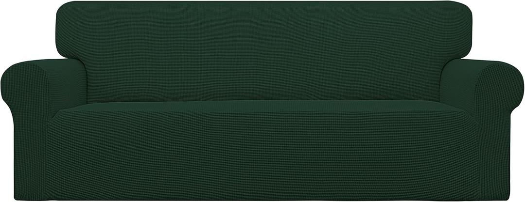 Easy-Going Stretch Sofa Slipcover 1-Piece Sofa Cover Furniture Protector Couch Soft with Elastic Bottom for Kids, Polyester Spandex Jacquard Fabric Small Checks (Sofa, Dark Green)