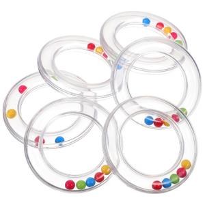 6Pcs Transparent Baby Rattles - Portable Baby Toy Rings with Visible Rolling Beads, Plastic Hand Bell Shaker,Easy-Grasp for Sensory Play Newborn Toddler (3.14 * 3.14 * 0.62in)