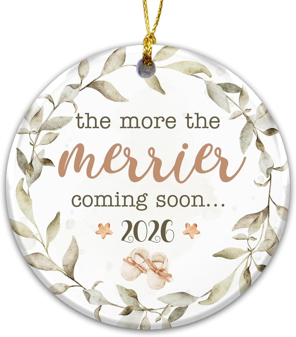 4 x Baby Ornament 2026, The More The Merrier Coming Soon 2026 Ornament  Pregnancy Announcement Christmas Ornament for Expecting Parents, Grandparents to Be Gift, New Baby Reveal Holiday Keepsake