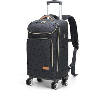 Lekebobor Travel Rolling Backpack, 18 inch Waterproof Backpack with 360° Wheels for 15.6" Laptop, Convertible Airline Approved Travel Backpack for Men & Women, Business, Commuter(Black & Golden)