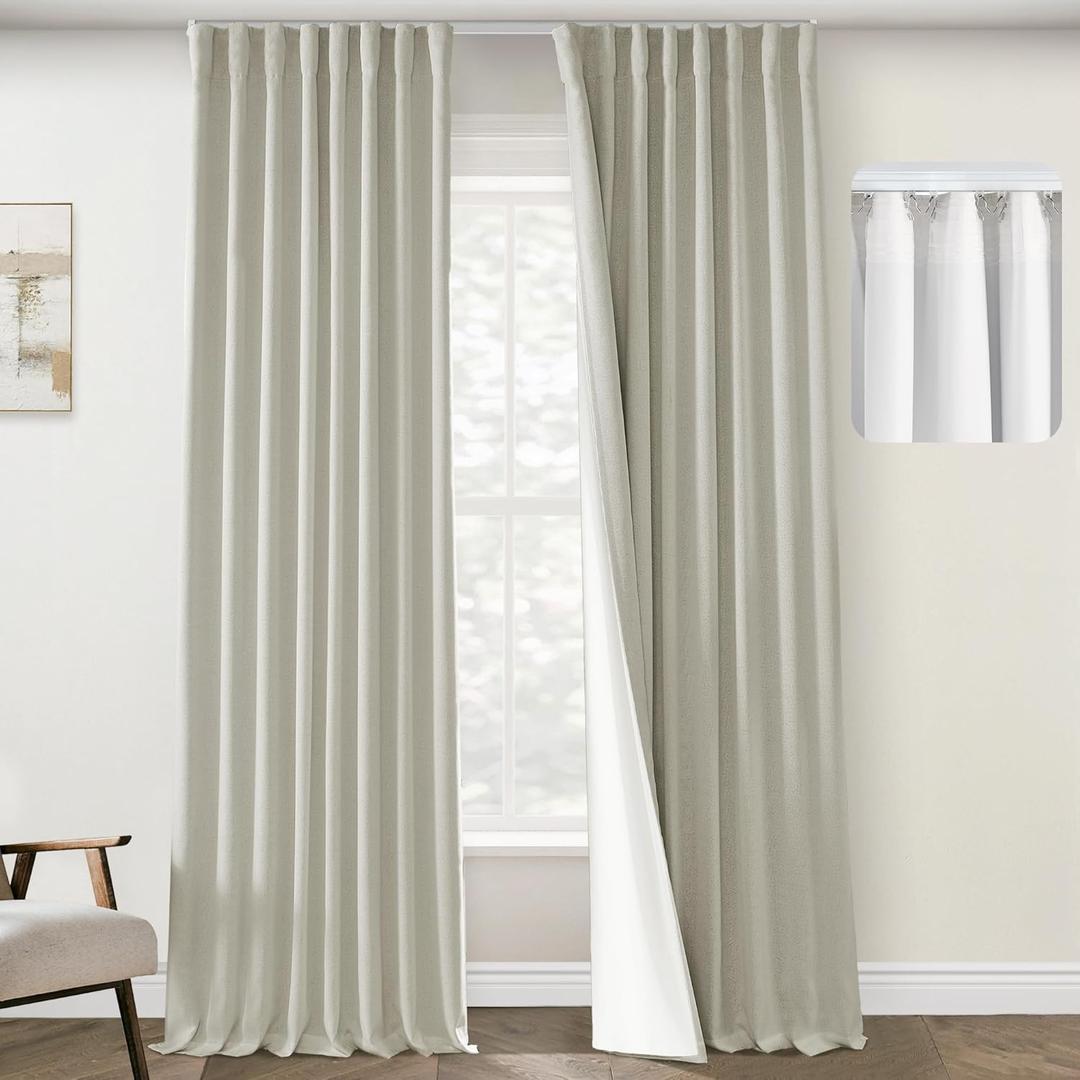 PANELSBURG 102 Inch Long Curtains,Modern Farmhouse Curtains 102 Inch Length for Living Room,Linen Textured Blackout Thermal Window Curtain Drapes 2 Panels Set,Oatmeal Beige