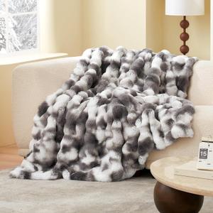 Amlie Home Faux Fur Throw Blanket, Ultra Soft Fuzzy Plush Bubble Blanket for Couch, Bed & Living Room, 60"x80", Tie-dye Grey