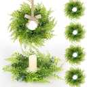 6 Pcs Green Fern Hanging Wreaths Artificial All Seasons Fern Wreath Mini Greenery Hanging Wreath for Pillar Front Door Porch Wall Window Farmhouse All Seasons Decoration