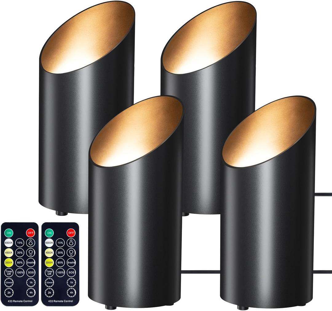 Brightown LED Spot Lights - 4 Pack Up lighting Floor Can Lights with Remote and Timer, 3 Color Temperatures & Dimmable, 2 Lighting Modes for Wall Picture Painting Plants Indoor Accent Lighting, Black