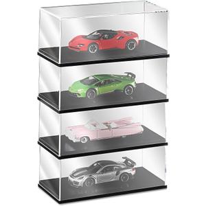 Baderke 4 Pcs Clear Model Cars Display Case 4.72 x 2.28 x 1.77 Inches Fit for 1/64 Scale Acrylic Display Case Vehicles Toy Storage Collectors