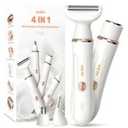 Electric Razors for Women - 4 in 1 Bikini Trimmer for Women, Waterproof Body Pubic Shaver for Womens Wet & Dry Use, Replaceable Facial & Nose Hair Trimmer, Rechargeable Hair Removal Kit, White