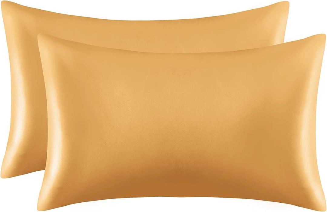 P Pothuiny 2-Piece Satin Pillowcases Queen Size Luxury Gold Silky Satin Pillow Cases for Hair and Skin, Wrinkle Fade Resistant, Pillow Cover with Envelope Closure