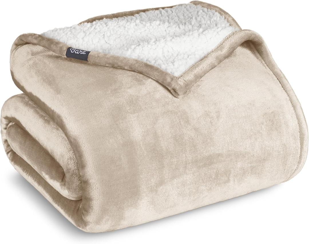 Bare Home Sherpa Fleece Blanket - King Size - Blanket for Bed, Sofa, and Couch - Warm & Lightweight - Fluffy & Soft - Reversible (King, Oyster)