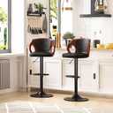 VECELO Bar Stools Set of 2, Adjustable Counter Height Stools with Bentwood Back, Armrest&Footrest, Swivel PU Leather Bar Chairs for Kitchen Island, Coffee Shop and Salon, Black, Quilted Elegance