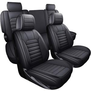YIERTAI for Chevy Chevrolet Silverado GMC Sierra Car Seat Covers Fit 2007-2023 2024 2025 2026 1500/2500/3500HD Truck Waterproof Leather Crew Double Extended Cab Covers(5 PCS Full Set/Black)
