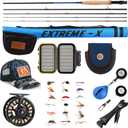 Maxcatch Extreme-X Fly Fishing Rod and Reel Combo, 3-8wt Complete Starter Fishing Outfit with Fly Box, Flies, Rod Clip Holder, Rod Case, Extra Tip Section (6wt-9' 4pc Rod, 5/6wt Reel)