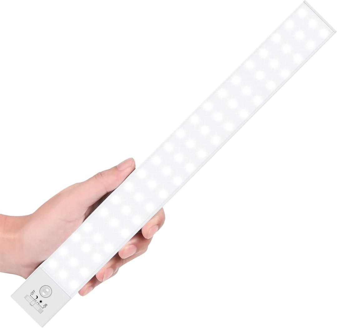 Alivation 60 LED Closet Lights Battery Powered LED Lights, Bright Under Cabinet Lighting, Motion Sensor Light Indoor, Wireless Lights, 2400mah Rechargeable Battery Operated Lights, 120 Days Run Time (6000k Clean White-13")