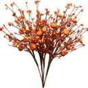 VioletEverGarden 6Pcs Artificial Fall Berry Stems, Orange Pumpkin Picks Floral with Berry Fall Picks for Floral Arrangements, for Autumn Thanksgiving Home Table Centerpiece Decorations (17in)