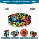 Crocon Wooden Round Ottoman Trays with Handles  Set of 2 Decorative Buddha Print Serving Trays for Kitchen Coffee Table Living Room and Home Dcor