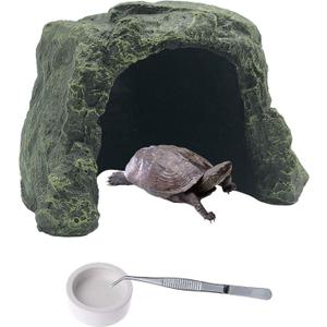 PINVNBY Large Reptile Hideout Cave, Resin Rock Hides Habitat Decor Lizard Box Shelter Tortoise Basking Terrace Pet Terrarium Nest Decoration for Gecko, Spiders, Frogs, Fish, Turtles and Hermit Crabs