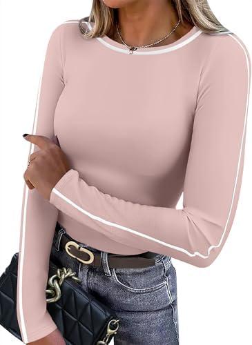 Sampeel Womens Long Sleeve Shirts Basic Going Out Tops Fall Fashion Trendy 2025 Workout Outfits Y2k Clothes, XXL