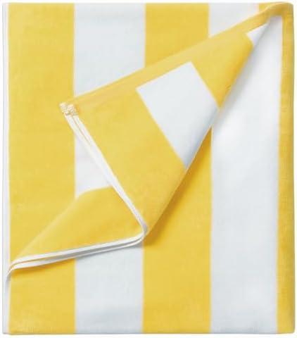 LULUHOME Large Oversized Beach Towel - Big Cotton 36 x 70 Inch Striped Pool Towel, Large Cabana Soft Swimming Towel for Adult Men Women,Yellow