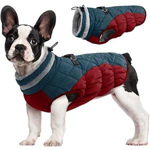 FUAMEY Dog Coat for Medium Dogs,Waterproof Dog Winter Jacket with Harness Built in Puppy Cold Weather Coats Reflective Pet Vest with Zipper Warm Fleece Dogs Snowsuit Windproof Dark Blue S