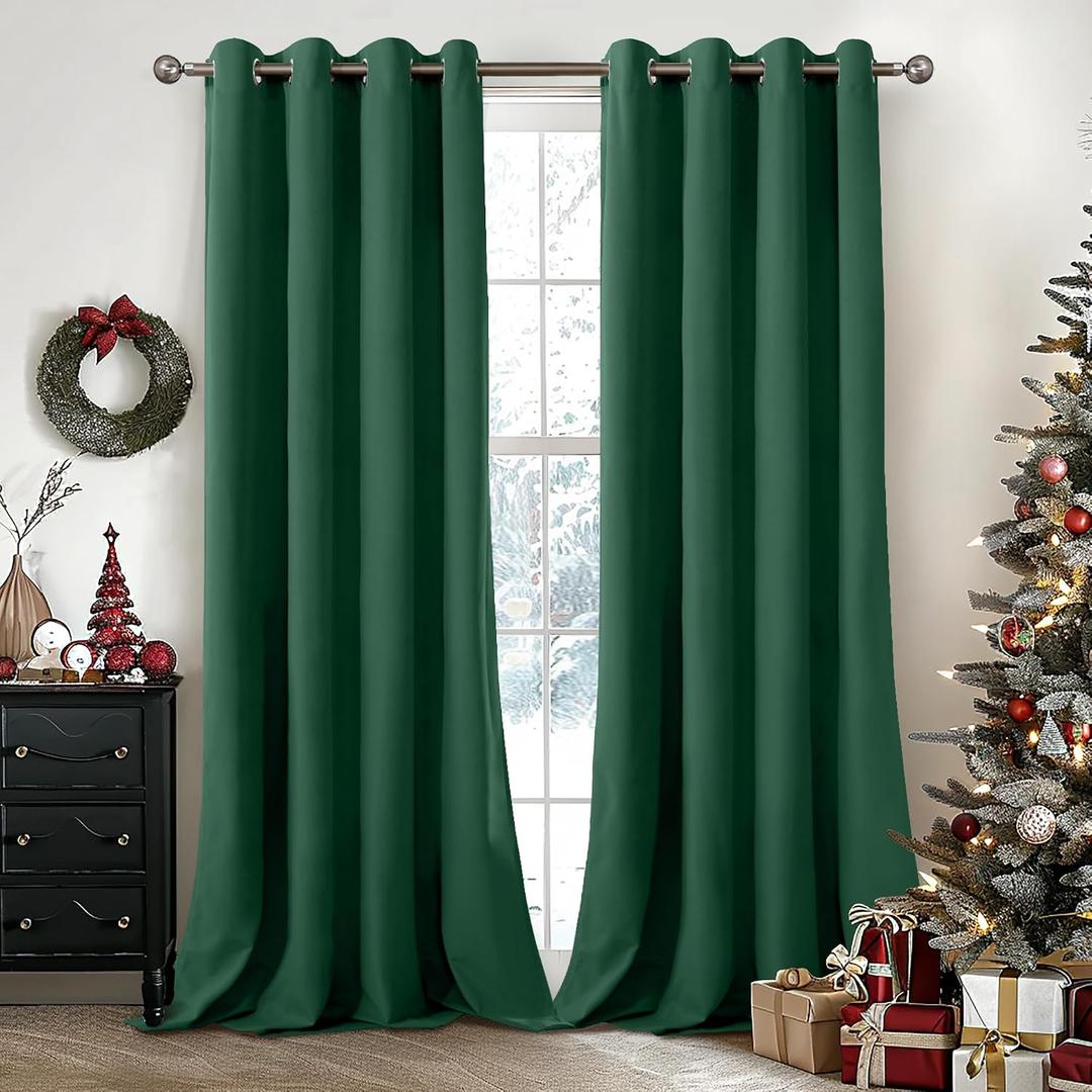 YoungsTex Emerald Green Velvet Curtains 84 Inch Length for Living Room, Blackout Drapes with Grommet Room Darkening Window Treatments for Bedroom, 2 Panels, 52 X 84 Inch