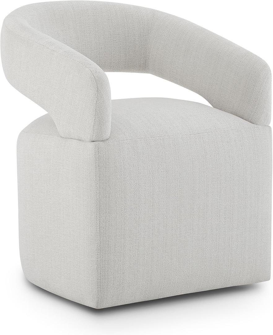 Upholstered Dining Chairs with Casters, Modern Barrel Side Armchair with Rollers for Dining Room, Bedroom, Kitchen, Reading Room, Linen, Set of 1 (1 PCS - Assembly Required)
