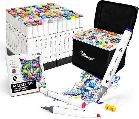 Alcohol Markers 120 Colors - Dual Tip Permanent Markers with Base, Art Drawing Supplies, Color Markers Pens for Adult Kids Gifts, Coloring Painting