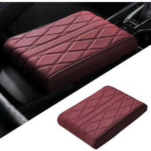 Car Center Console Armrest Cover, Leather Vehicle Middle Armrest Protection Pillow, Comfortable Auto Arm Rest Box Cushion Mat, Universal for SUV Sedan Van (Red)