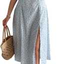 Floerns Women's Floral Print Self Tie Front Ruched Bust Split Thigh Midi Dress Blue Floral Large
