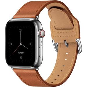 POWER PRIMACY Leather Bands Compatible with Apple Watch Band 49mm 46mm 45mm 44mm 42mm-Series 3 2 1,Genuine Leather Strap Compatible for Women Men iWatch Ultra SE Series 11 10 9 8 7 6 5 4(Brown/Silver)