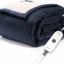 Sunbeam Electric Throw Royal Mink Sherpa Heated Blanket, 4 Heat Settings, 4-Hour Auto Shut-Off, Fast Heating, Luxurious and Ultra Comfy, 50" x 60",  Admiral Blue