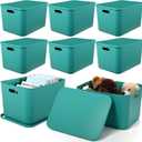 Hoolerry 8 Pieces Colorful Storage Bins with Lid, Plastic Storage Basket Organizing Container Stackable Box with Handle for Shelves Desktop Playroom Office(16.1 x 12.0 x 9.7 Inch,Green)