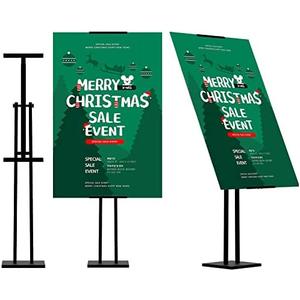 ONCEMORE Heavy Duty Sign Stand, Floor Poster Board Stand, Adjustable Metal Sign Holder Height Up to 60 Inches and 180° Rotation Display Standing Pedestal for Board & Foam, Black