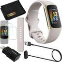 Fitbit Charge 5 Advanced Fitness & Health Tracker (White) with Built-in GPS, Stress Management Tools, Bundle with 2 Watch Bands, 3.3foot Charge Cable, Wall Adapter, Screen Shield & PremGear for Fitbit, Large
