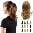 SOFEIYAN 13" Ponytail Extension Long Curly Ponytail Clip in Claw Hair Extension Natural Looking Synthetic Hairpiece for Women, Golden Brown to Ash Brown