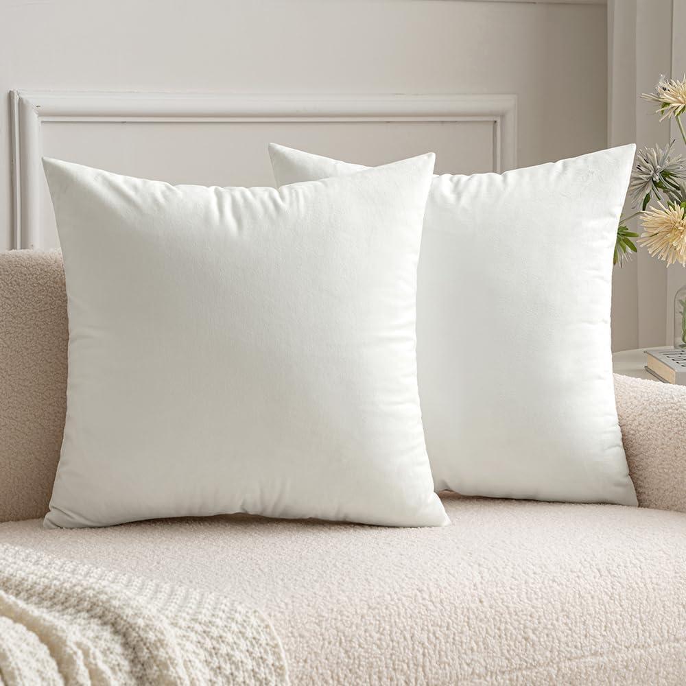 MIULEE Pack of 2 Velvet Soft Solid Decorative Square Throw Pillow Covers Set Christmas Cushion Case for Spring Couch Sofa Bedroom Car 20x20 Inch 50x50 cm (Pure White)