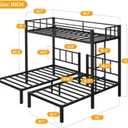 Mixcous Heavy Duty Triple Bunk Bed, Twin Over Twin Over Twin with Guardrails and Ladder, Metal Bunk Bed for 3, 3 Bed Teens and Adults, No Box Spring Needed, Black