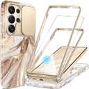 GVIEWIN for Samsung Galaxy S26 Ultra Case, [Slide Camera Cover & Built-in HD Screen Protector] [2 Front Frames] Shockproof Military Grade Protective Marble Phone Case S26 Ultra 6.9" (Topaz/Gold)