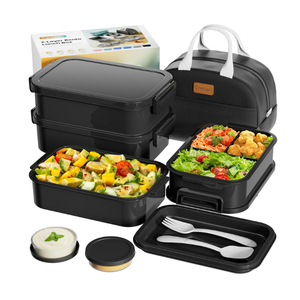 Adults Bento Box with Insulated Lunch Bag, 74oz Capacity 3 Stackable LeakProof Bento Box BuiltIn Utensil and Sauce, PFAS & BPAFree, Microwave & Dishwasher Safe (Astral Black)