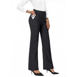 Womens High Waist Dress Work Pants Casual Business Stretchy Office Trousers with Pockets (Medium, Black)