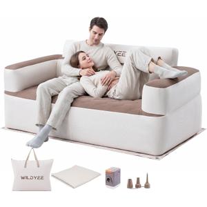 Inflatable Couch for Camping with Built in Pump,Floor Mat&Padded Seat, Full