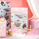 Yarcony Girl Baby Shower Wrapping Paper, Pink Kid Birthday Gift Wrapping Paper, Reversible Girly Ocean-Themed Whale Rainbow New Baby Gift Wrap for 1st Birthday, Children Celebration(17 Inch X 33 Feet)