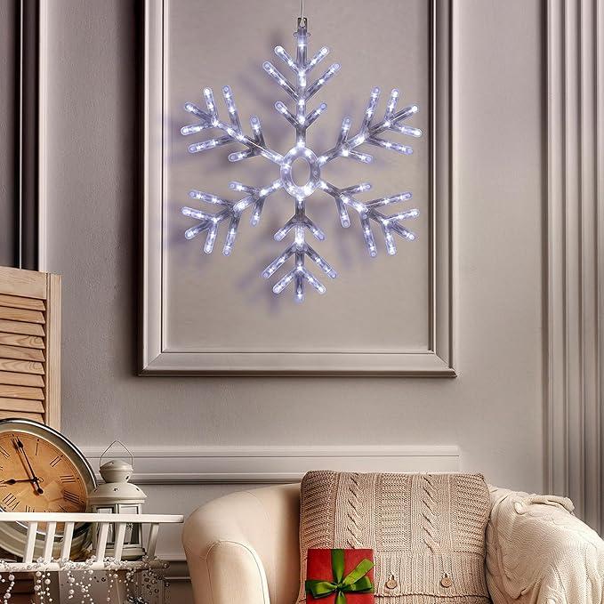 Alpine Corporation 24" Tall Indoor/Outdoor Hanging Snowflake Decoration with 102 LED Lights, Winter Ornament Christmas Holiday Decor