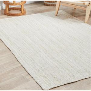 100% Jute Area Rug 5x8 Feet- Braided Design Hand Woven Off-White Natural Fibers Carpet - Home Decor for Living Room Hallways (5' x 8', Off-White)