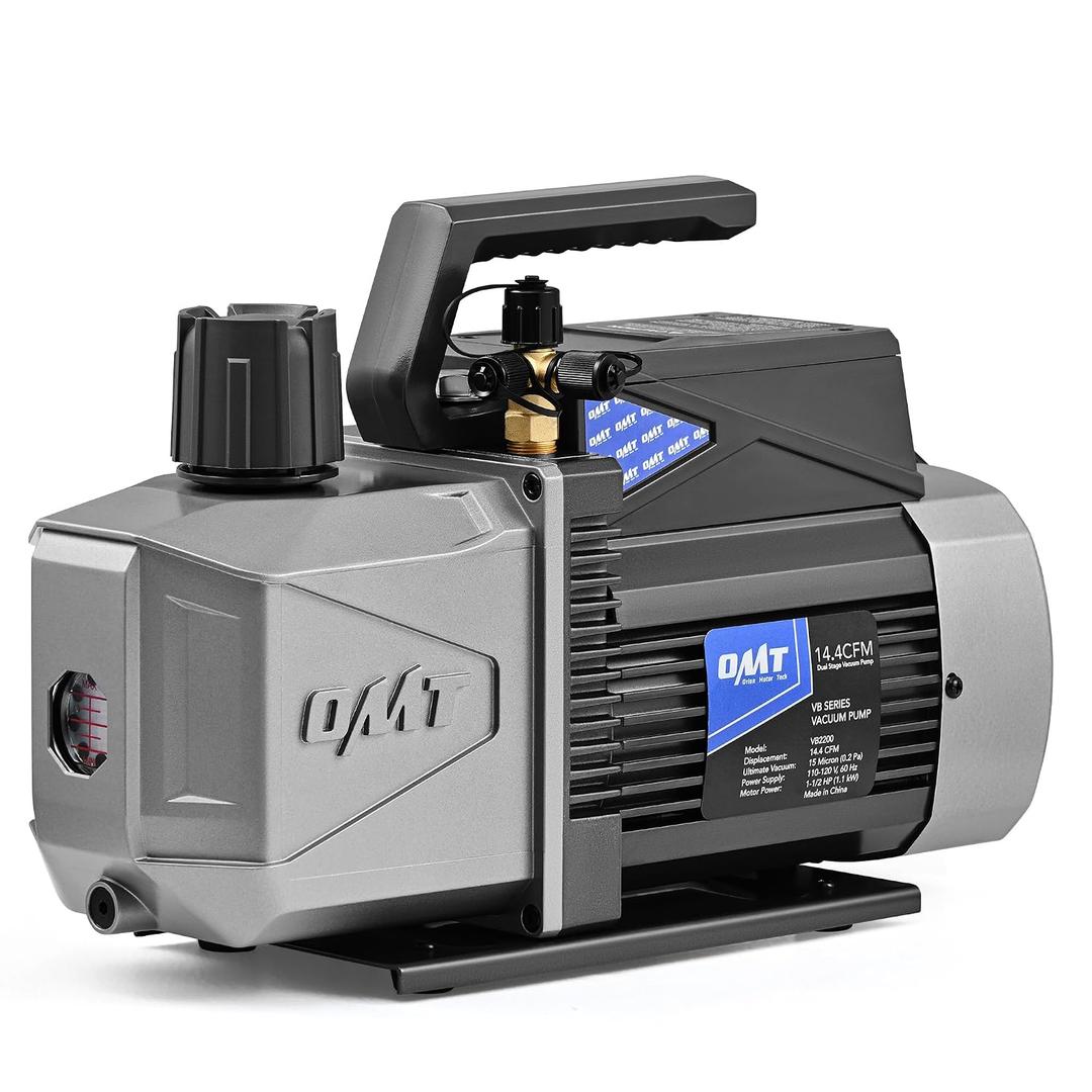 Orion Motor Tech 14.4 cfm 2 Stage Vacuum Pump, 1.5 hp Rotary Vane HVAC Vacuum Pump with 1.5 Micron Ultimate Vacuum, AC Vacuum Pump for R134a R22 R410A