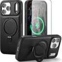 for iPhone 17 Pro Max Case with Stand, Compatible with MagSafe, Slim PU Leather & TPU Drop-Proof Protective Magnetic Kickstand Phone Cases with Tempered Glass Screen Protector 6.9", Black